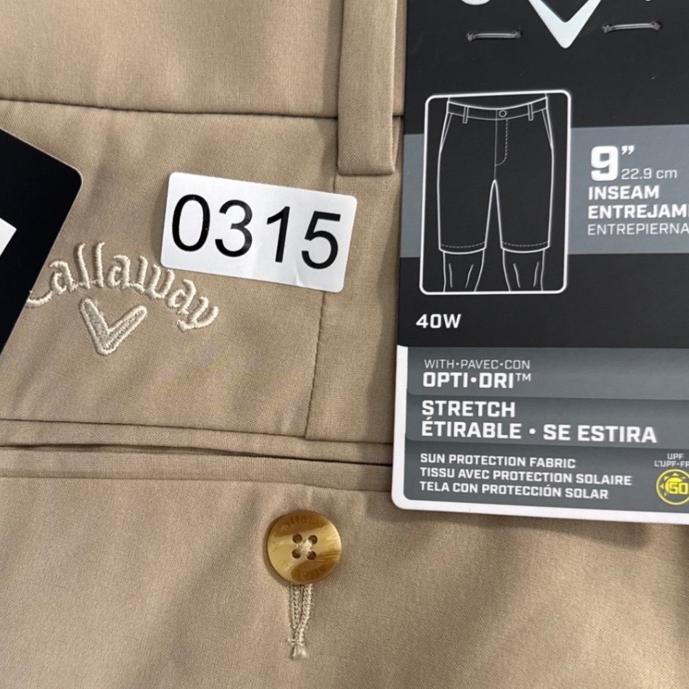 Callaway Opti-Dri Golf Shorts Men 40W Chinchilla Tan Stretch UPF 50 CGBSE0W5 NEW - Picture 9 of 9